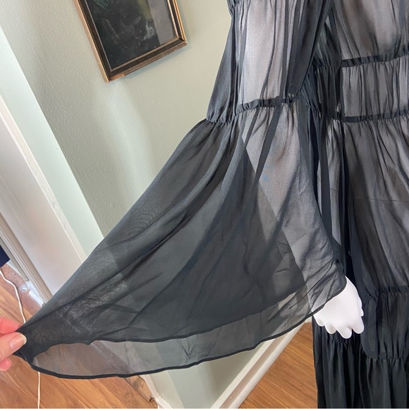 NWT La Ligne Silk Left Bank Black Sheer Long Sleeve Dress angel sleeves Small - Picture 4 of 13